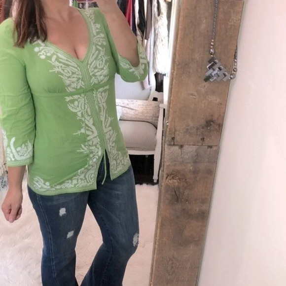 Michael Kors green embroidered tunic top size medium - Picture 2 of 8